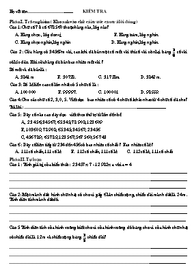 Đề kiểm tra cuối tuần môn Toán lớp 4